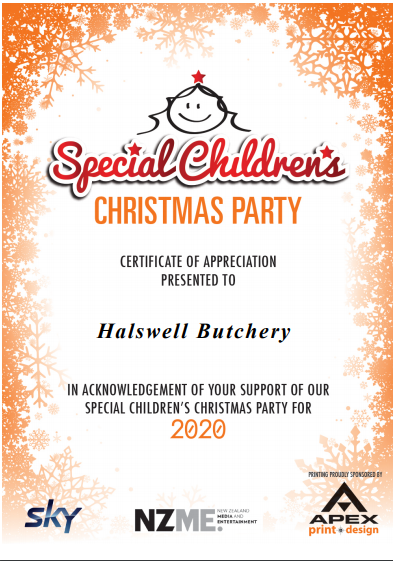 Proud to support the special Children's Christmas Party - Halswell Butchery